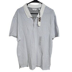 Calvin Klein Polo Shirt Mens Size XXL White Blue Striped Short Sleeve Golf Top